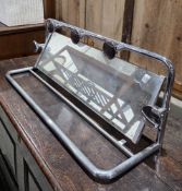 Art Deco chromed tubular hanging hall shelf with five coat hooks, a swing mirror and shelf, 28cm