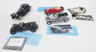 Five Franklin Mint precision models 1:24 scale diecast cars including boxed 1930 Bugatti Royale
