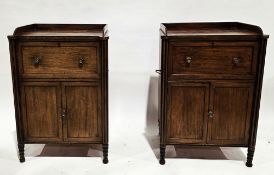 Pair of 19th century mahogany commode cabinets in the Louis XVI style, the tops with three-quarter
