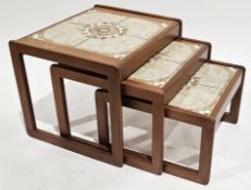 Mid-century Sunelm nest of three tile-top teak tables of rectangular form, largest 44cm high x
