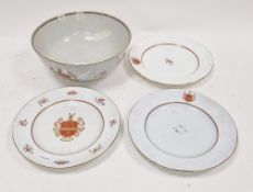 Chinese export armorial famille rose punchbowl, late 18th century, painted in gilt with a shield-