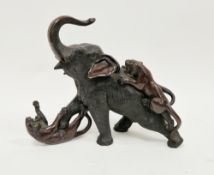 Japanese Meiji period (1868-1912) patinated bronze okimono group of an elephant and two tigers,