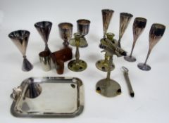 Christofle silver plated small tray of rectangular form with flowerhead handle, 27cm long, a pair of