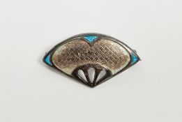 Charles Horner sterling silver and blue enamel brooch in the form of a fan, 3cm wide, approximate