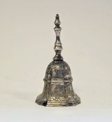 Edwardian silver handbell by Harry Brasted, London 1908, of shaped square form engraved with shell