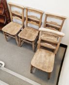 Four late 19th / early 20th century elm and beech chapel chairs with prayer book supports to back,