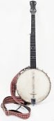 Five string banjo, nickel plated rim with twenty tension bars, 11