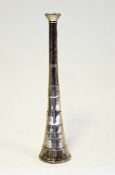 Victorian novelty silver hunting horn, marks rubbed, retailer's stamp Callow, of typical banded