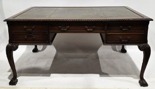 Early 20th century mahogany partners desk in the George III manner, the rectangular top with green