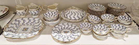 Coalport bone china seaweed pattern part breakfast service, circa 1890, printed green factory marks,