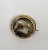 19th century William Bishop Ford enamel miniature dog brooch, signed and dated to the back W. B.