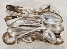 Matched suite of silver old English pattern flatware, all monogrammed 'P' to match, comprising 12