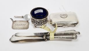 Silver purse, Birmingham 1911, of rectangular form with fitted leather interior, on chain