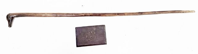 Boer War prisoner of war walking stick, the handle carved in the form of a seal's head and etched to