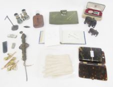 Mixed lot of collectables including early 20th century suede and leather gloves and handkerchiefs
