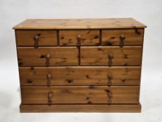 Pine chest of five short and two long graduated drawers, 92cm high x 120cm wide x 49cm deep