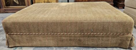 Large country house ottoman of rectangular form, upholstered in a green fabric with flecks of