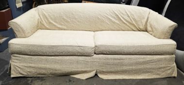 Bassett Advantage two-seater sofabed with cream floral patterned loose covers, 80cm high x 206cm
