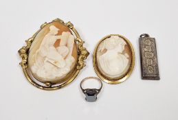 Victorian pinchbeck mounted cameo brooch, possibly depicting Britannia, 6.8cm high together with a
