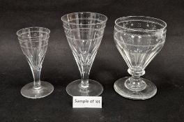 Regency-style etched glass part table service, 20th century, etched and engraved with a band of