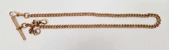 Antique 9ct rose gold albert chain, curb link with T bar, 35g approx