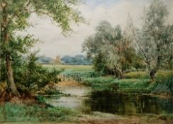 Henry John Sylvester Stannard (1870-1951) Watercolour drawing  Landscape with pond in foreground,