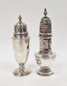 Silver sugar caster, London 1929 of octagonal baluster form with pierced pull-off cover, 16.5cm