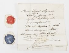 Two early 19th century wax seals, said to be from Lord Byron, each of the seals inscribed ELLE