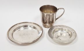 Silver mug by Elkington & Co, Birmingham 1949, of plain circular form, 7cm high and two silver pin