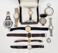 Silver plated open-faced pocket watch (worn), Poljot gents wristwatch and other watches