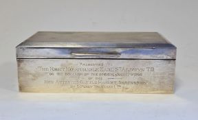 Silver cigarette box by Henry Pidduck & Sons, Birmingham 1955, of rectangular form, the hinged cover