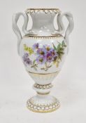 Meissen 'Outside Decorated' snake-handled oviform vase, circa 1900, underglaze blue cancelled