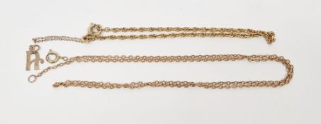 Fine 9ct gold belcher chain and a 9ct gold Prince of Wales pattern bracelet with initial A charm, 6g