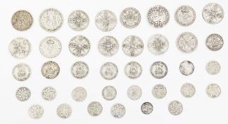 Collection of coins including Victoria silver 1892 half crown and George V silver threepence