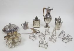 Silver plated tea caddy of rectangular form with canted corners and pull-off cover, a silver