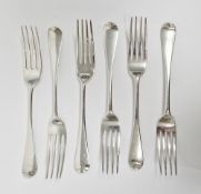 Set of five Victorian silver old english pattern table forks by Chawner & Co, London 1850,