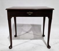 George II red walnut side table, the rectangular top with thumbmoulded edge and rounded front