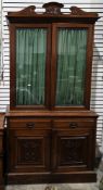 Edwardian mahogany estate office stationery cabinet, the carved cornice over two glazed doors with