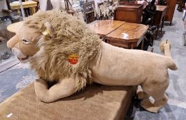 Very large Steiff lion soft toy, almost life size, with original button to ear and Steiff patch to