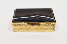 19th century agate and gilt-metal mounted vesta case, with fitted interior, decorated with bands