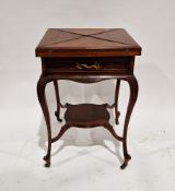 Edwardian mahogany envelope card table, the fall-flaps folding back to reveal a green baize