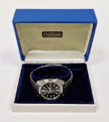 Gent's Seiko stainless steel bracelet sports watch, the black circular dial with baton markers and