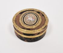 French tortoiseshell, yellow-metal and vernis martin circular snuff-box, late 18th century, the