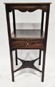Early 19th century mahogany washstand of square form, the shaped frieze over a shelf with drawer