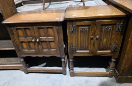 Old Charm Furniture oak small side cabinet in the Jacobean-style, the two panel doors with linenfold