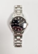 Tag Heuer Carrera automatic stainless steel wristwatch, the black dial with baton hour markers,