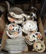 Victorian part tea service decorated in a Welsh gaudy pattern, including teapot, slop bowl, sugar