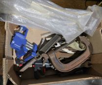 Collection of tools including spanners, sockets, vices and other items