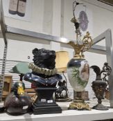 Resin bust of a bear in Elizabethan costume, 51cm high together with a painted wooden model of a