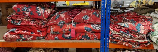 Four pairs of lined, interlined and thermal lined curtains, 100cm x 310cm approx., with two matching